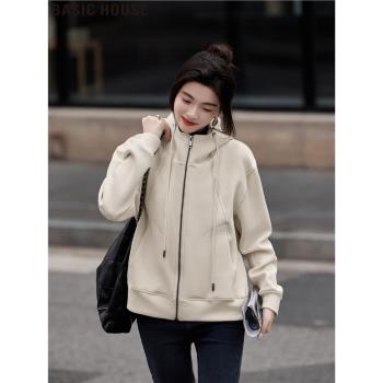 Basic House/百家好寬松連帽拉鏈衛衣棒球服外套女士2025春季新款