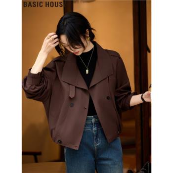 Basic House/百家好安可拉紅短款風衣外套夾克上衣女2025春季新款