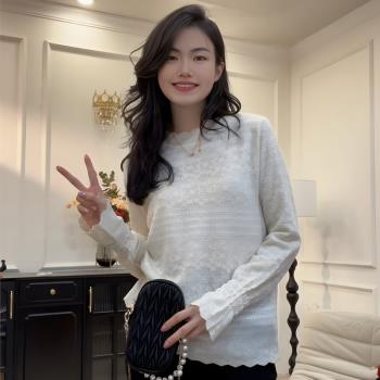 大碼半高領氣質蕾絲針織打底衫女秋冬新款洋氣百搭時髦顯瘦小上衣