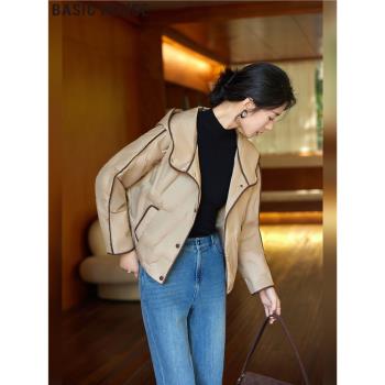 Basic House/百家好短款白鵝絨連輕薄羽絨服外套女士2024冬季新款