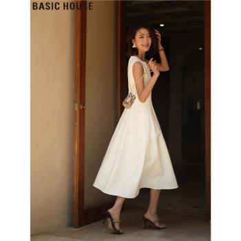 Basic House/百家好法式簡約中長款無袖背心連衣裙女2025夏季新款