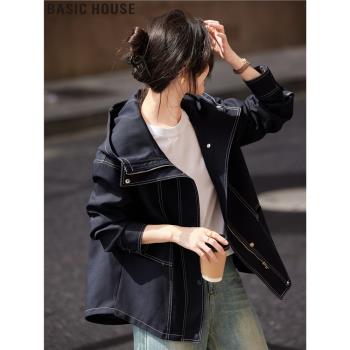 Basic House/百家好百搭連帽夾克外套廓形短款風衣女2025春季新款