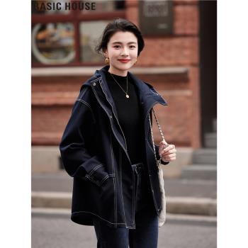 Basic House/百家好法式廓形風衣洋氣連帽夾克外套女2025春季新款
