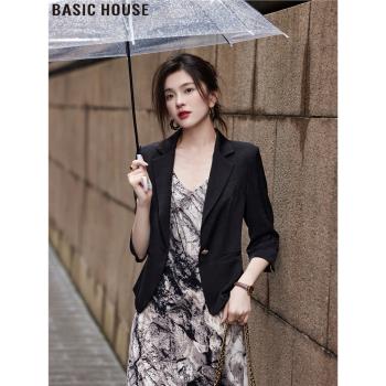 Basic House/百家好七分袖薄款短款職業西裝外套2025春季新款女裝