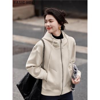 Basic House/百家好品質廓形連帽棒球服衛衣外套女士2025春季新款