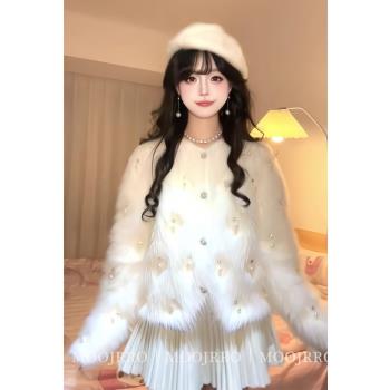 白色毛毛小香風外套女開春季加厚寬松高階感氣質小個子短款毛茸茸