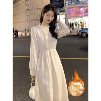 法式溫柔風連衣裙女秋冬加絨加厚小個子超仙森系配大衣內搭打底裙