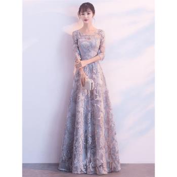 宴會晚禮服裙2024春季氣質灰色輕奢小眾藝考主持人訂婚長款高階感