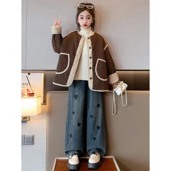 女大童秋裝外套加厚夾棉上衣韓版洋氣初中生女孩冬季輕薄棉服顯瘦