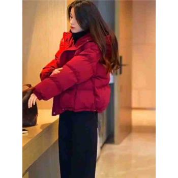 今年流行爆款棉服女2025新款獨特別致紅色羽絨棉衣短外套保暖棉襖