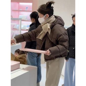 加厚羽絨服女短款2025年冬季新款韓版小個子連帽白鴨絨麵包服外套