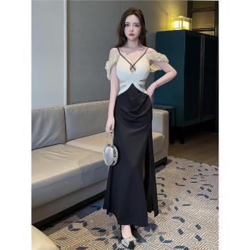 夜總店性感連衣裙v領顯瘦晚禮服高階感spa夜場柔式足浴技師工作服