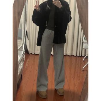 灰色束腳衛褲女寬松bf慵懶風褲子胖mm大碼顯瘦系帶休閑運動褲春秋