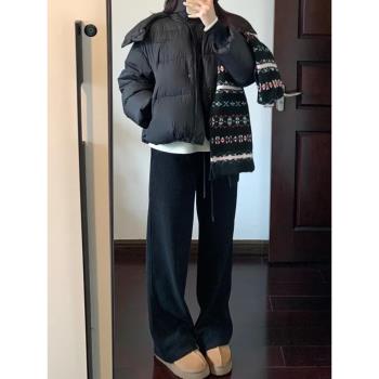 黑色衛褲女春秋大碼胖mm高腰遮胯顯瘦褲子寬松bf慵懶風休閑運動褲