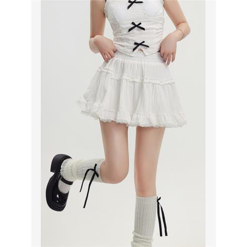 芭蕾風白色蛋糕裙半身裙女春夏蓬蓬裙小個子a字短裙花邊蕾絲裙子