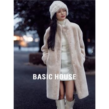Basic House/百家好中長款毛毛外套女冬季高階年輕款環保皮草大衣