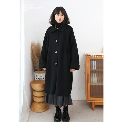 【7折清倉 斷碼】80羊毛雙面尼大衣女 寬松插肩袖單排扣 2024冬新