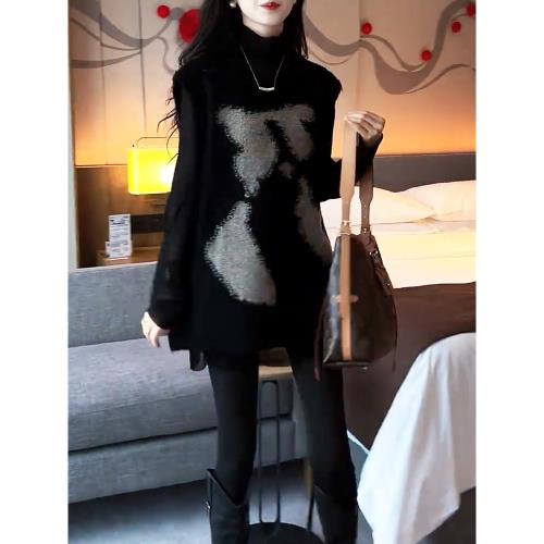 大碼中長款寬松印花無袖馬甲女秋冬季時尚寬松百搭圓領疊穿針織衫