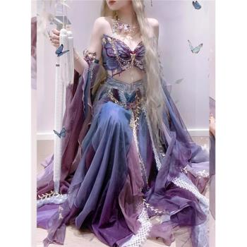 西域少女異域風重工刺繡紫色印花仙氣套裝漢服漢元素cos服聖誕節