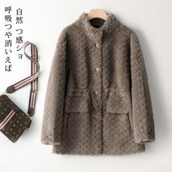 2024冬新款雲朵羊剪絨大衣女中長顆粒羊羔毛皮毛一體海寧皮草外套
