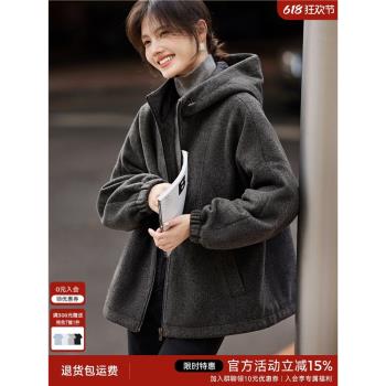 XWI欣未輕休閑慵懶風連帽外套女2024年冬季新款氣質顯瘦減齡上衣