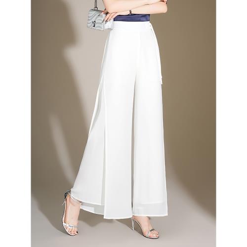 白色闊腿褲女春夏季薄款高腰寬松國風開叉長褲高個子垂感雪紡舞褲