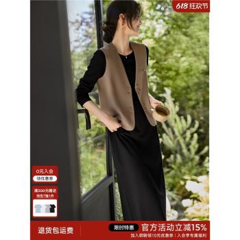XWI欣未知性西裝馬夾針織連衣裙套裝女秋新款今年流行的漂亮套裝