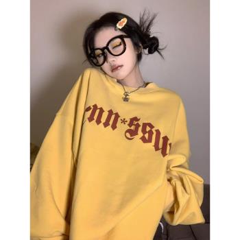 美式oversize衛衣女春季新款字母印花長袖外套寬松套頭慵懶風上衣