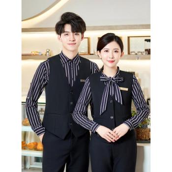 酒吧KTV服務員工作服男女長袖襯衫酒店餐廳餐飲飯店工裝馬甲套裝