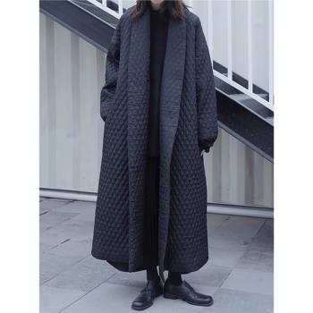 歐貨菱格輕薄羽絨棉衣外套女冬季寬松夾棉保暖中長款加厚棉服大衣