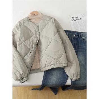菱格輕薄羽絨棉服外套女秋冬2023新款寬松加厚保暖短款麵包服棉衣