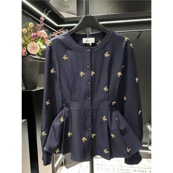 大碼2025早春新款胖MM刺繡蝴蝶長袖襯衫開衫女高級感時尚氣質上衣