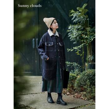 冬季新品 桑妮庫拉/Sunny clouds 女式純棉仿羊羔毛長款牛仔大衣