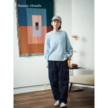 冬季新品 桑妮庫拉/Sunny clouds 純棉衛衣風針織衫淡藍套頭毛衣