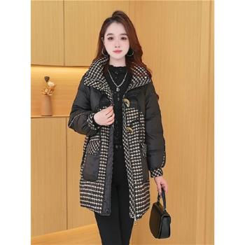 卓妃格子拼接羽絨服女冬季2024新款寬松加厚保暖白鴨絨冬天外套潮