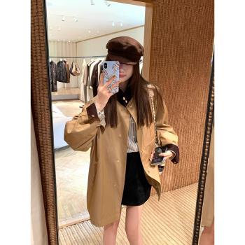 美式復古撞色拼接風衣外套女2024秋季新款設計感氣質休閑長袖上衣