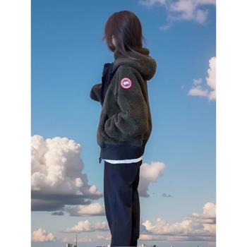 連帽短款羊羔毛外套女2024年新款高階感超好看小個子加絨加厚衛衣