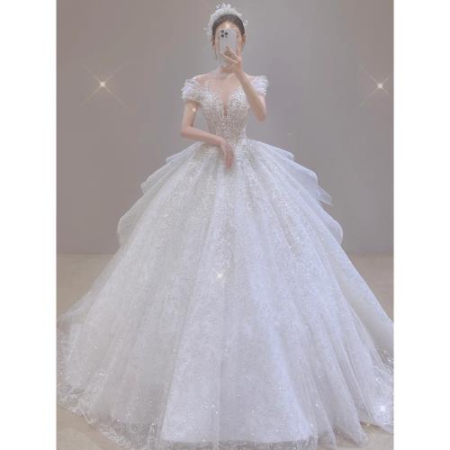 一字肩主婚紗2025新款新娘法式高級質感奢華重工在逃公主出門紗夏