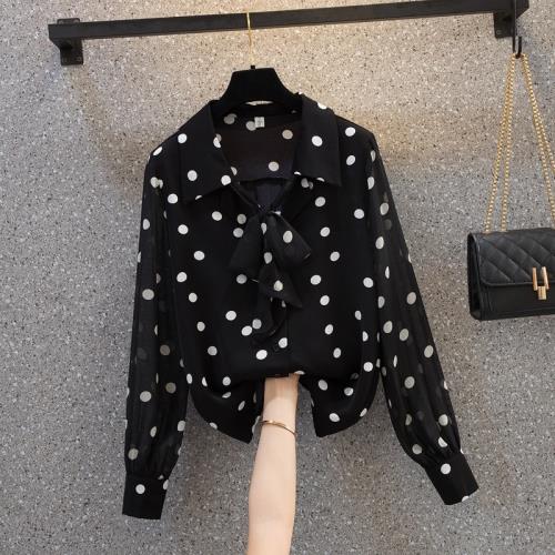 波點雪紡襯衫女士2022秋季新款設計感小眾洋氣減齡襯衣長袖上衣