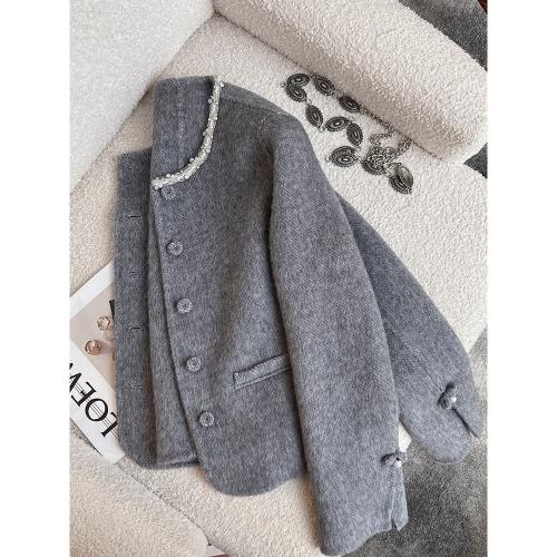 灰色短款小香風毛呢外套女秋季新款高級感小個子雙面羊毛呢子大衣