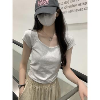 正肩短袖夏季設計感小眾修身t恤