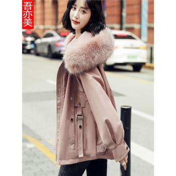 粉色派克服女2025年爆款韓版寬松大碼加絨棉衣棉服女冬裝加厚外套
