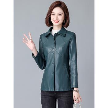 綿羊皮皮衣女短款修身韓版2025春秋新款海寧大碼皮夾克女真皮外套