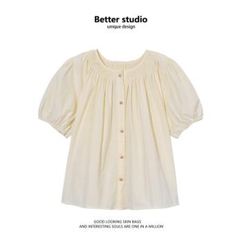 絕美寬松溫柔別致泡泡袖上衣襯衫