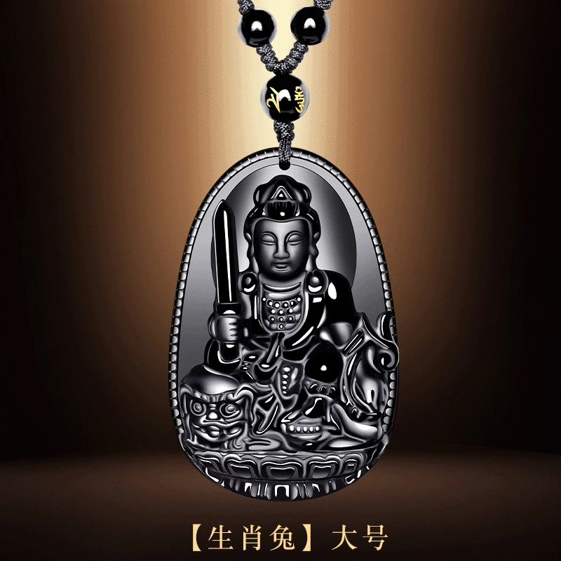 免運)普陀山黑曜石項鏈普賢菩薩本命佛吊墜2025蛇年本命年護身符禮物女