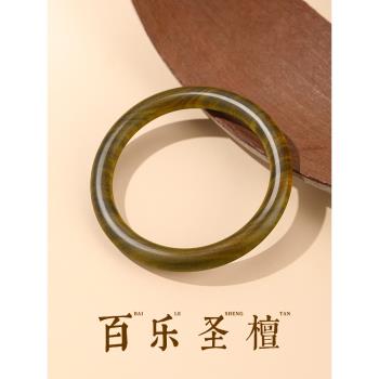 (免運)普陀山天然綠檀木手鐲女血黑檀新中式國風木質綠檀福鐲飾品禮物男