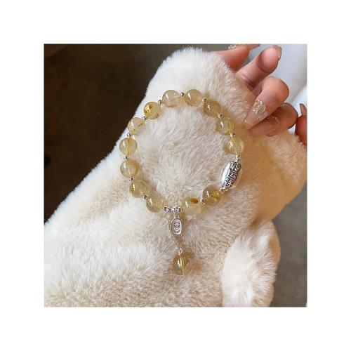 (免運)普陀山天然金發晶純銀轉運手鏈女黃阿塞黃水晶旺事業招財手串禮物