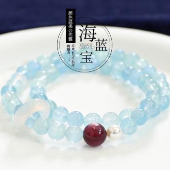 (免運)天然海藍寶手鏈普陀山水晶手串轉運珠情緒穩定小眾精緻雙圈首飾