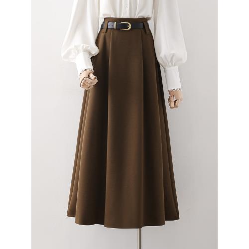 中長款毛呢半身裙女2024秋冬新款高腰顯瘦遮胯百褶裙大擺a字傘裙