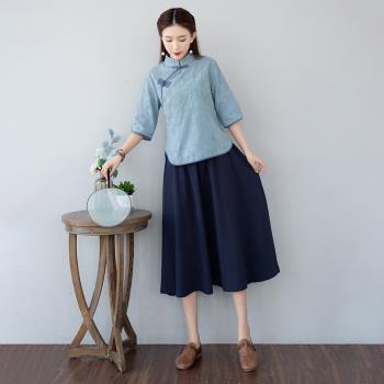 春夏漢服女中國風大碼禪意茶服復古唐裝民國改良旗袍上衣中式套裝
